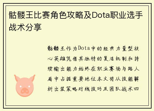 骷髅王比赛角色攻略及Dota职业选手战术分享