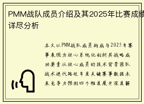 PMM战队成员介绍及其2025年比赛成绩详尽分析