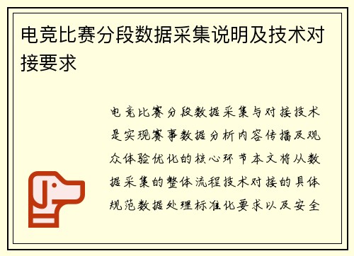 电竞比赛分段数据采集说明及技术对接要求